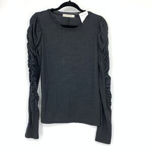 Free People We The Free Natasha Tee Womens Size Medium Black Ruched Sleeves NEW
